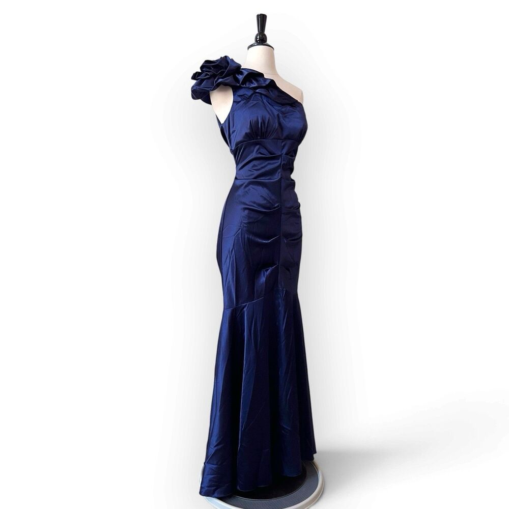 Xscape Y2K Mermaid Prom Dress 12 One Shoulder Satin Maxi Gown Whimsigoth Vintage - Picture 8 of 12